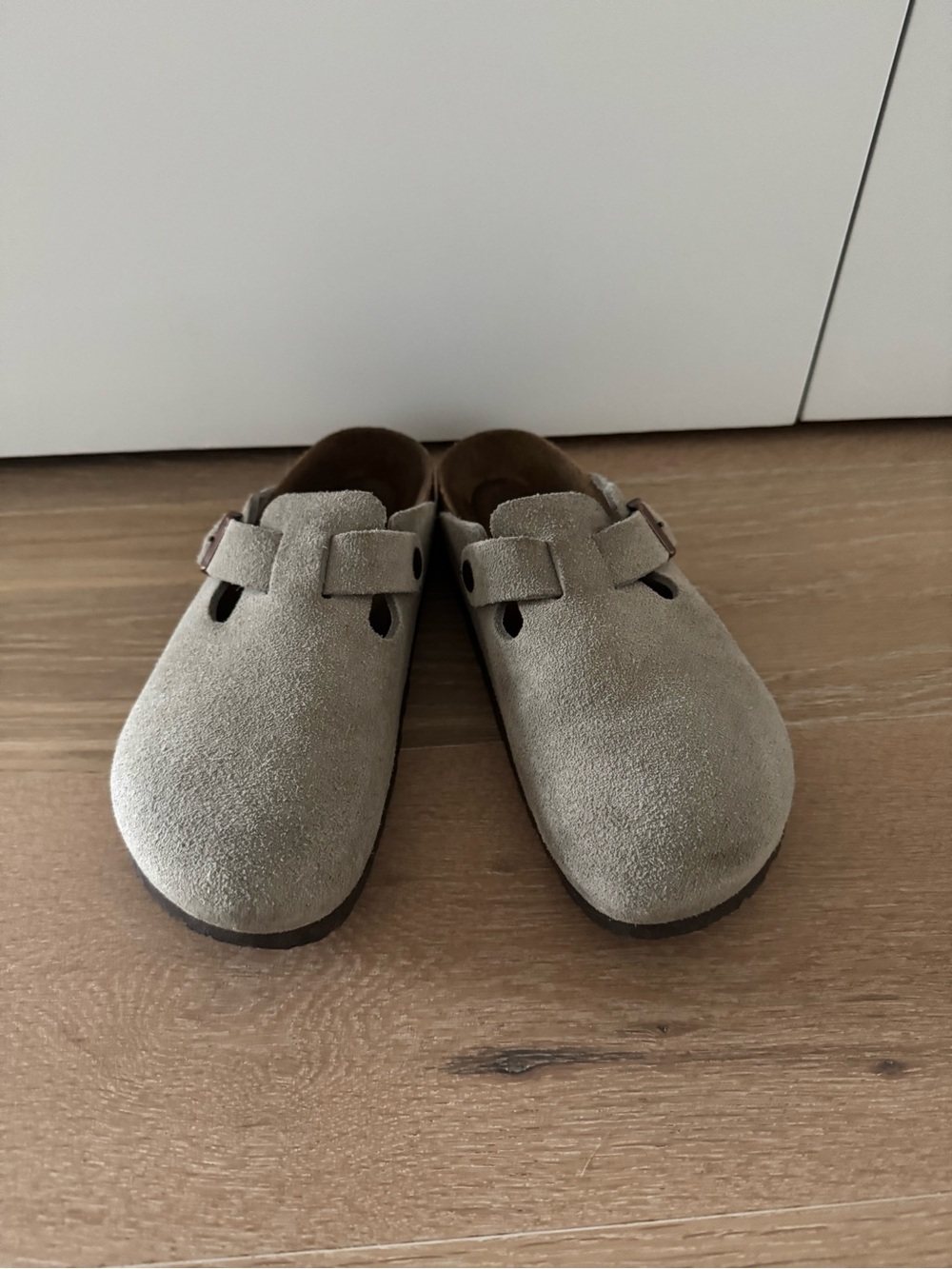 Birkenstock Suede Clog Mules in Light Taupe. Size 38 in a good condition.
